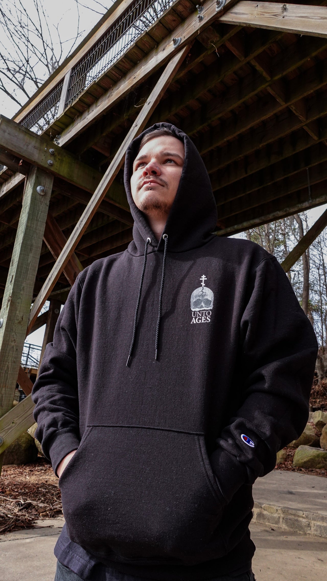 Christ Cross/UNTO AGES Logo Hoodie (Black)